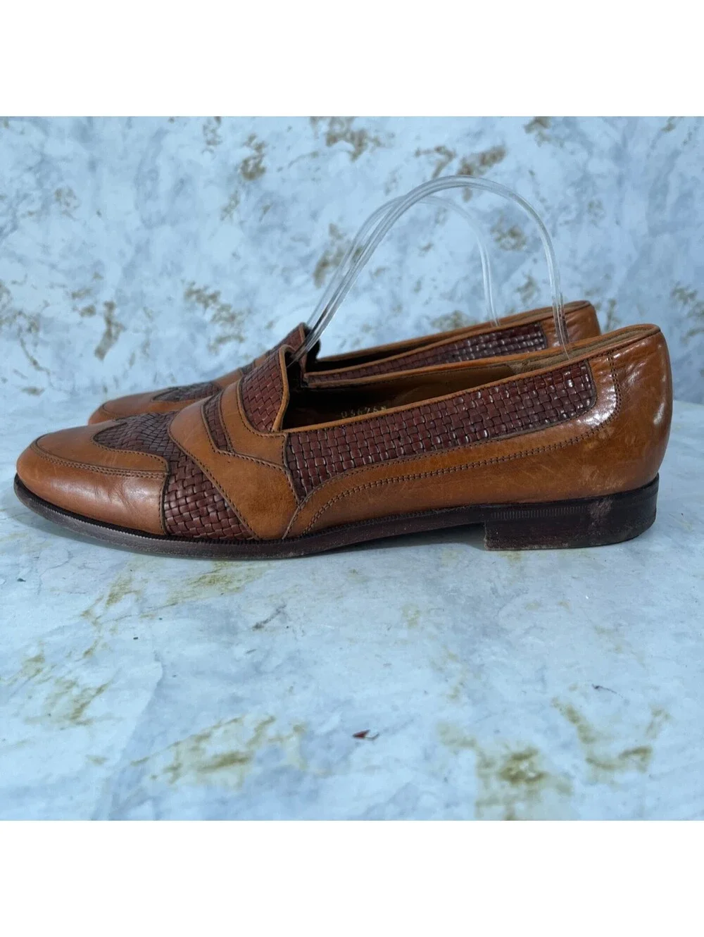 Bruno Magli Mens Size 9.5M Shoes Brown Leather Woven Comfort Moc Penny Loafers